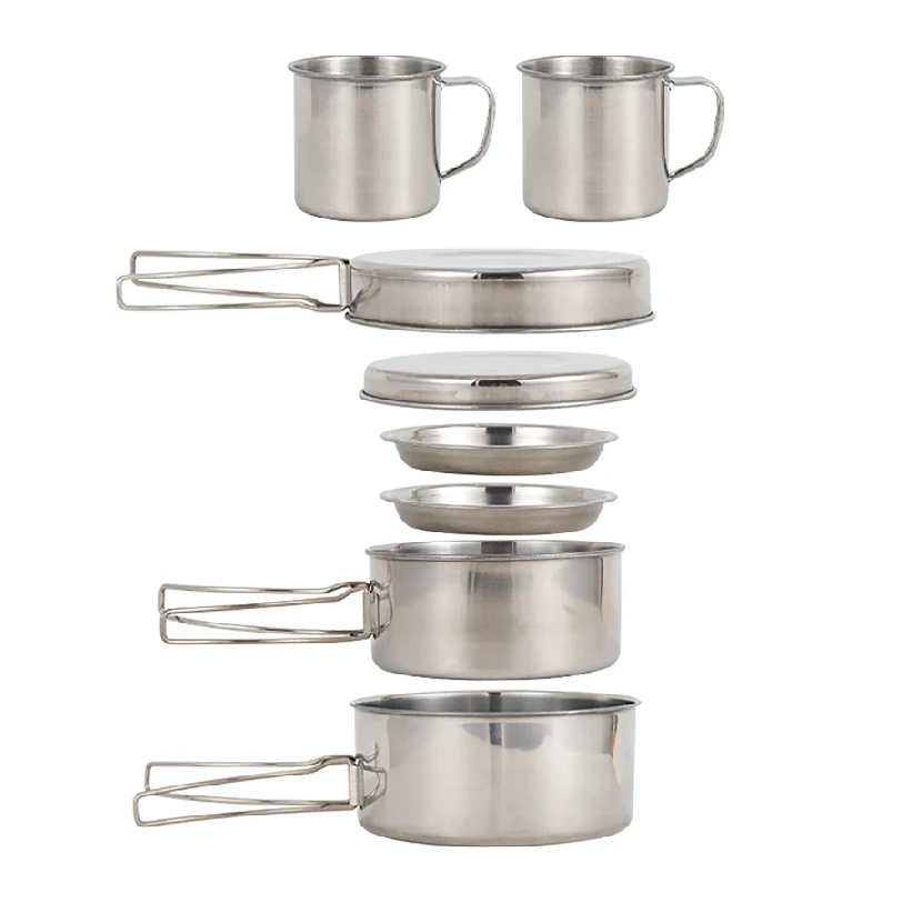 Camping Cooking Essentials - 8pcs/Set Camping Cookware Mess Kit Stainless