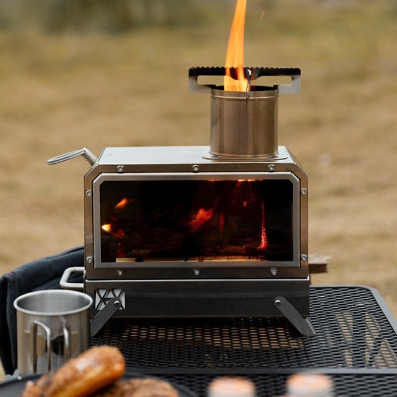 Camping With Cooking - Stainless Steel Square Firewood Stove Portable