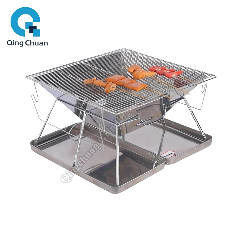 Camping With Cooking - Camping Grill Charcoal Stove Folding Stainless