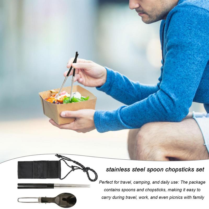 Camping Cooking Cutlery Set - Foldable Spoon Chopsticks Travel Camping Eating