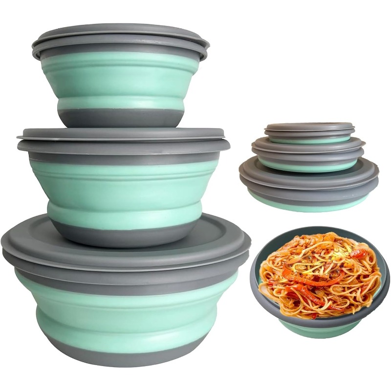 Camping Cooking Tray - 3pcs Silicone Folding Lunch Box Set,