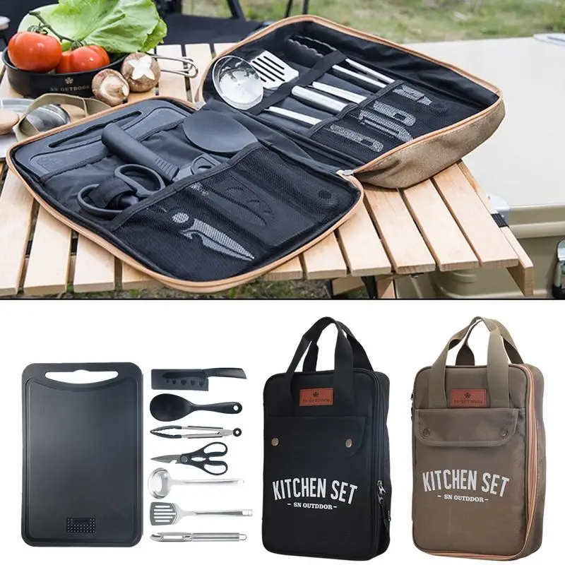8pcs Camping Kitchen Cookware  - огляд і ціна Camping Cooking Cutlery Set